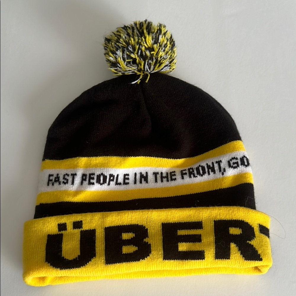 Black and Yellow Beanie Hat Pom Pom Uberthons
